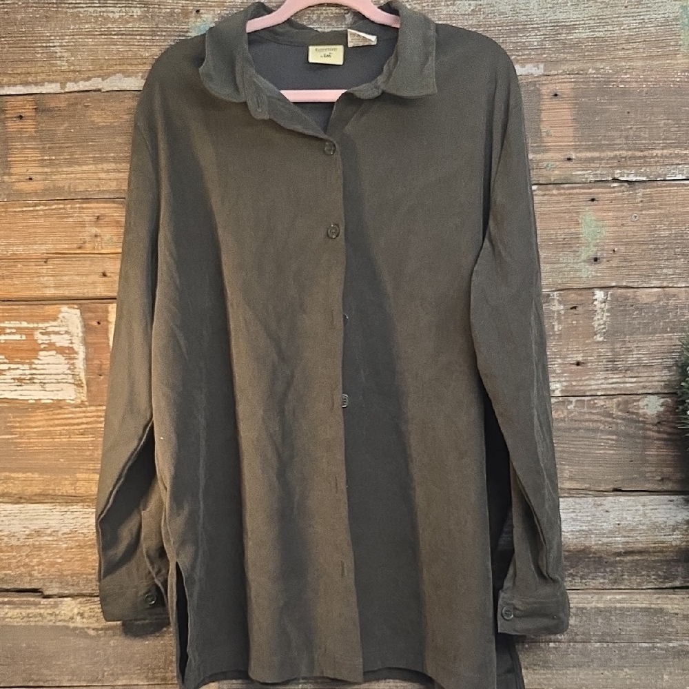 Lee Essentials Olive Green Buttondown Shirt, Size 18W
